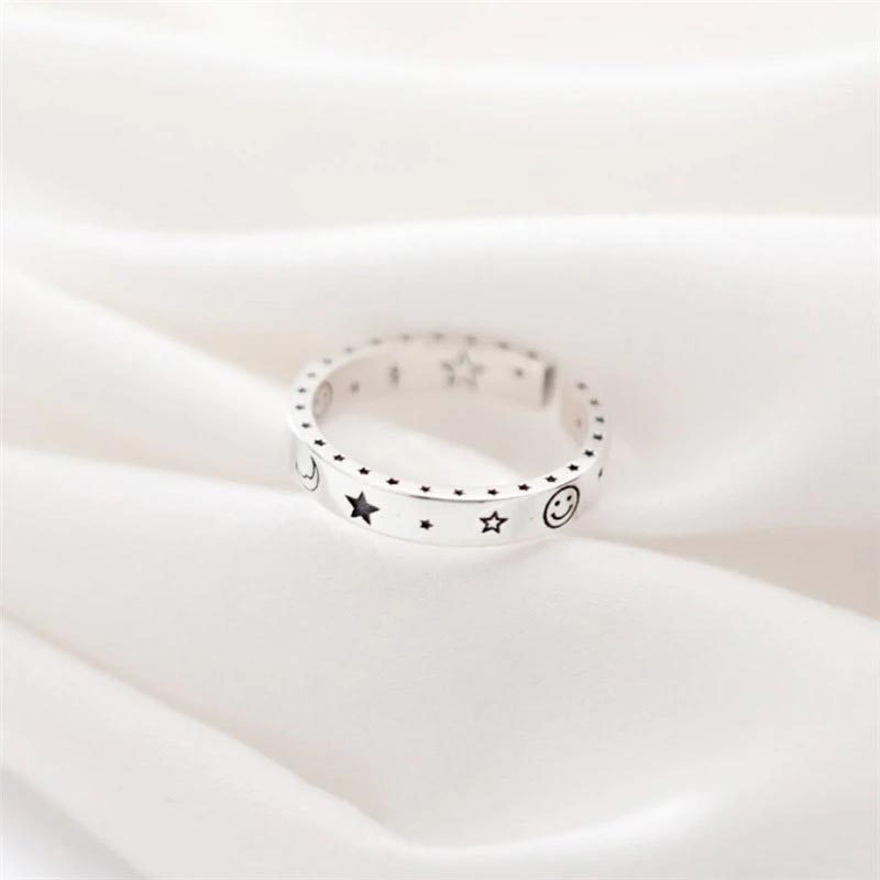 Shiny Moon Stars Adjustable Ring 925 Sterling Silver