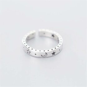 Shiny Moon Stars Adjustable Ring 925 Sterling Silver