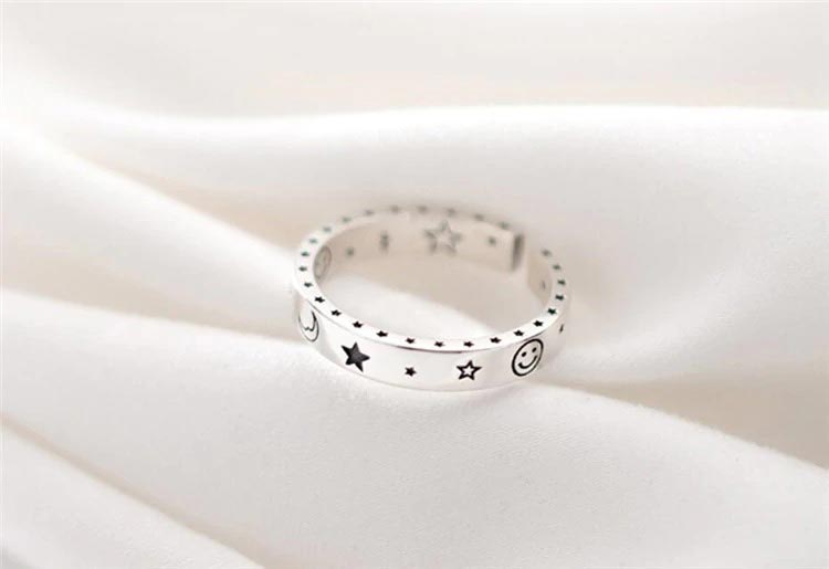 Shiny Moon Stars Adjustable Ring 925 Sterling Silver