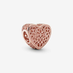 Sparkling Heart Bead Charms Rose Gold 925 Sterling Silver