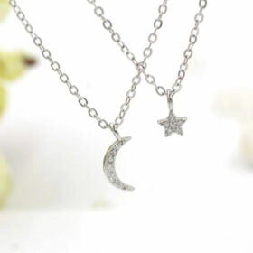 Trendy Double Layer Link Chain Star Moon Shape Crystal 925 Sterling Silver