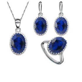 Triple Jewelry Set Round Created Blue Emerald