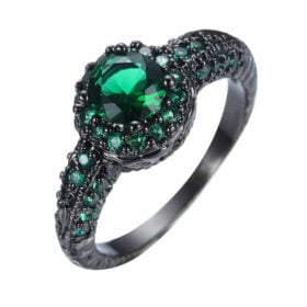 Vintage Round Emerald Bezel Ring Women 925 Sterling Silver