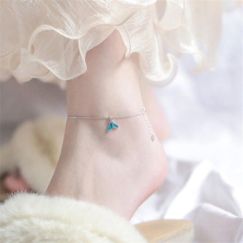 Whale Tail Fish Charm Adjustable Foot Chain Ankle 925 Sterling Silver
