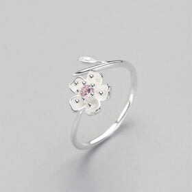 Zircon Jewel Blossom Adjustable Ring 925 Sterling Silver