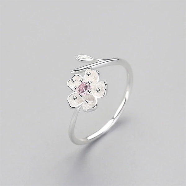 Zircon Jewel Blossom Adjustable Ring 925 Sterling Silver
